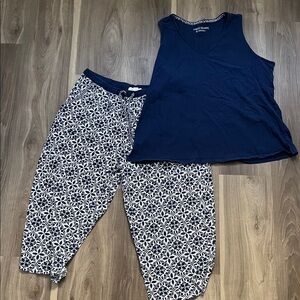 Navy Blue Tank Top and Patterned Pyjamas Set Carole Hochman